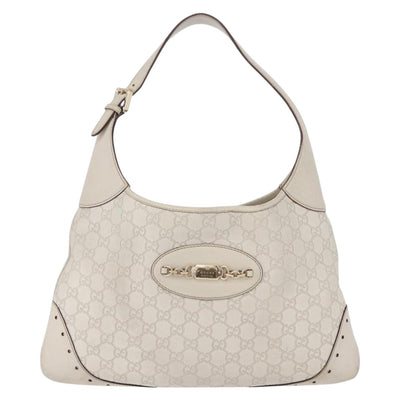 GUCCI GG Canvas Guccissima Shoulder Bag Leather White Gold 145781 Auth fm5430 - 0