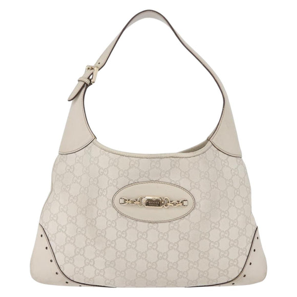 GUCCI GG Canvas Guccissima Shoulder Bag Leather White Gold 145781 Auth fm5430