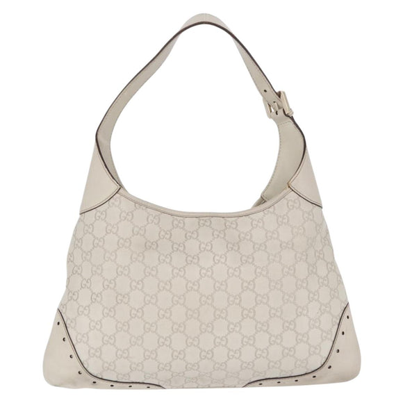 GUCCI GG Canvas Guccissima Shoulder Bag Leather White Gold 145781 Auth fm5430