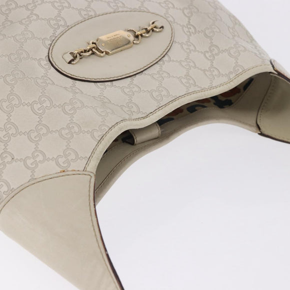 GUCCI GG Canvas Guccissima Shoulder Bag Leather White Gold 145781 Auth fm5430