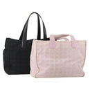 CHANEL New Travel Line Tote Bag Nylon 2 Set Black Pink CC Auth fm5434-1