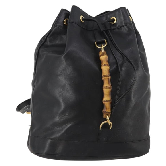 GUCCI Bamboo Backpack Leather Black Gold 003 2855 0043 Auth fm5435