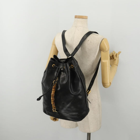 GUCCI Bamboo Backpack Leather Black Gold 003 2855 0043 Auth fm5435