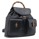 GUCCI Bamboo Backpack Leather Black Gold 003 2058 0016 Auth fm5437-1