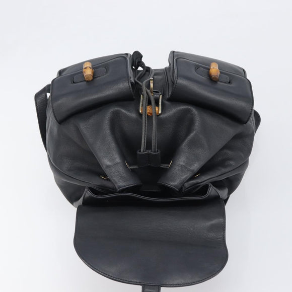 GUCCI Bamboo Backpack Leather Black Gold 003 2058 0016 Auth fm5437