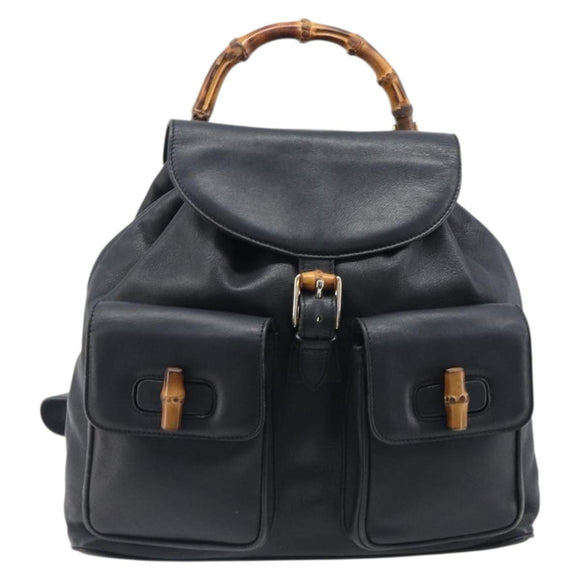 GUCCI Bamboo Backpack Leather Black Gold 003 2058 0016 Auth fm5437