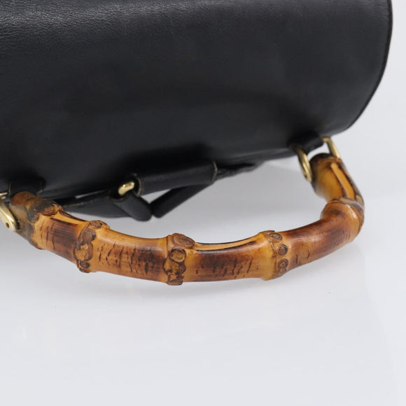 GUCCI Bamboo Backpack Leather Black Gold 003 2058 0016 Auth fm5437