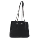PRADA Chain Shoulder Bag Nylon Black Silver Auth fm5438-1