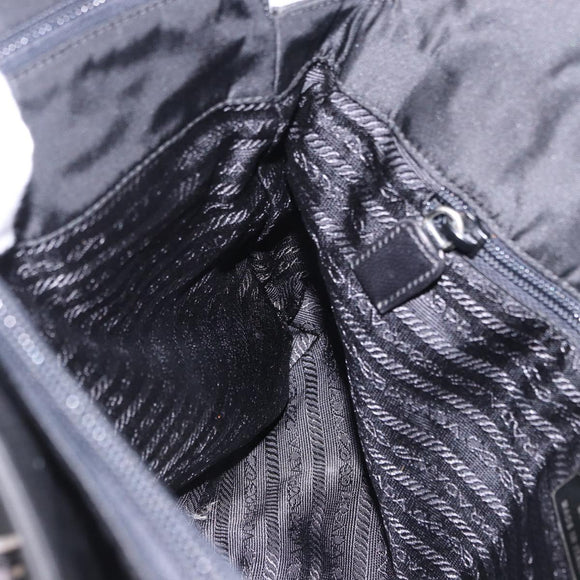 PRADA Chain Shoulder Bag Nylon Black Silver Auth fm5438