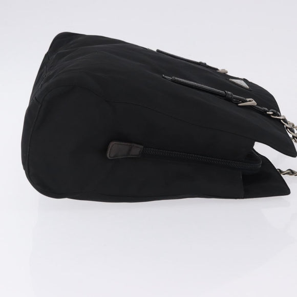 PRADA Chain Shoulder Bag Nylon Black Silver Auth fm5438