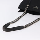 PRADA Chain Shoulder Bag Nylon Black Silver Auth fm5438-7