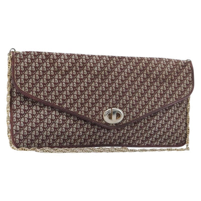 Christian Dior Trotter Canvas Chain Shoulder Bag Red Gold Auth fm5440