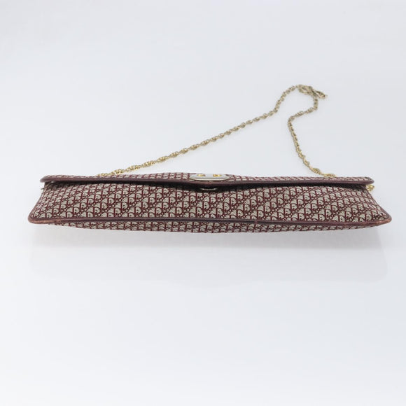 Christian Dior Trotter Canvas Chain Shoulder Bag Red Gold Auth fm5440