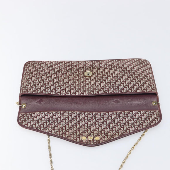 Christian Dior Trotter Canvas Chain Shoulder Bag Red Gold Auth fm5440