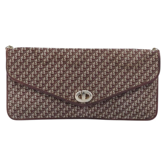 Christian Dior Trotter Canvas Chain Shoulder Bag Red Gold Auth fm5440