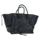 CELINE Luggage Phantom Hand Bag Leather Black Gold Auth fm5451M-1