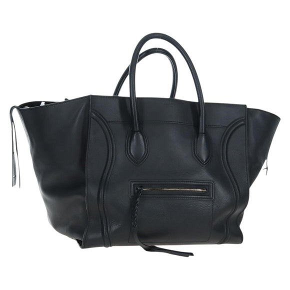 CELINE Luggage Phantom Hand Bag Leather Black Gold Auth fm5451M