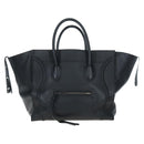 CELINE Luggage Phantom Hand Bag Leather Black Gold Auth fm5451M-2
