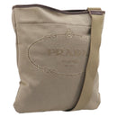 PRADA Jacquard Shoulder Bag Canvas Silver Beige Auth fm5453-1