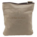 PRADA Jacquard Shoulder Bag Canvas Silver Beige Auth fm5453-2