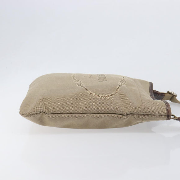 PRADA Jacquard Shoulder Bag Canvas Silver Beige Auth fm5453