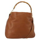 GUCCI Bamboo Shoulder Bag Leather 2way Brown Gold 001 1577 2615 Auth fm5455-1
