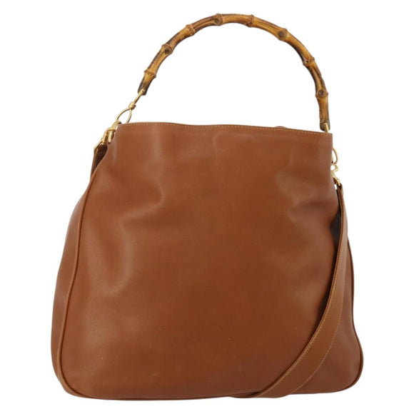 GUCCI Bamboo Shoulder Bag Leather 2way Brown Gold 001 1577 2615 Auth fm5455