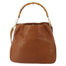GUCCI Bamboo Shoulder Bag Leather 2way Brown Gold 001 1577 2615 Auth fm5455-3