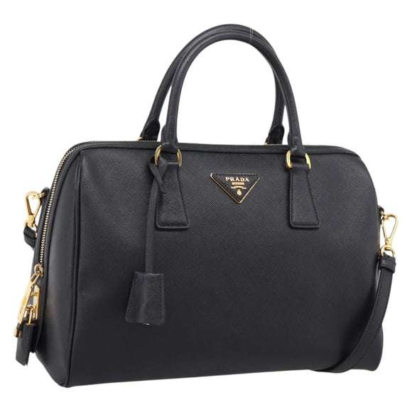 PRADA Mini Boston Bag Saffiano leather 2way Black Gold Auth fm5456V