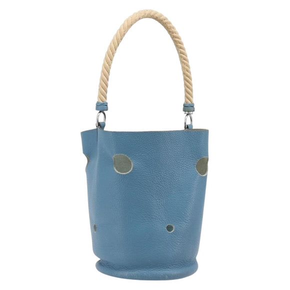 HERMES Manjoire Shoulder Bag Leather Light Blue Silver Auth fm5461A