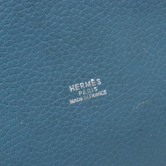 HERMES Manjoire Shoulder Bag Leather Light Blue Silver Auth fm5461A