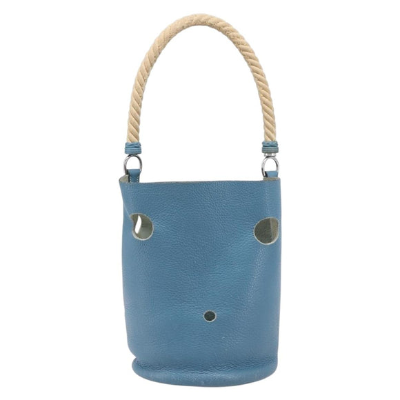 HERMES Manjoire Shoulder Bag Leather Light Blue Silver Auth fm5461A