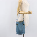HERMES Manjoire Shoulder Bag Leather Light Blue Silver Auth fm5461A-23
