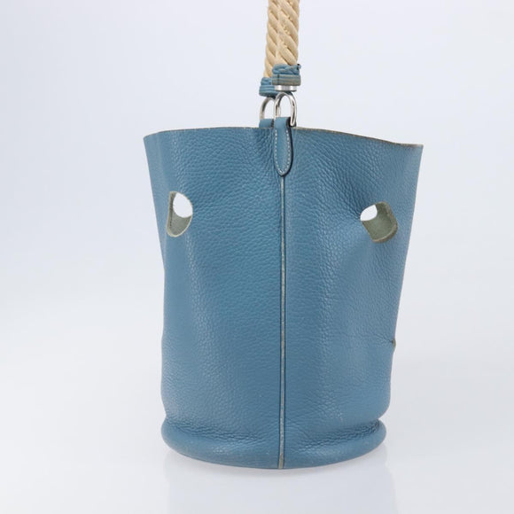 HERMES Manjoire Shoulder Bag Leather Light Blue Silver Auth fm5461A