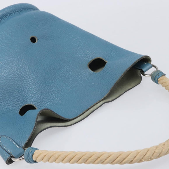 HERMES Manjoire Shoulder Bag Leather Light Blue Silver Auth fm5461A
