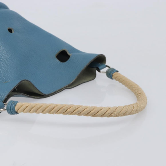 HERMES Manjoire Shoulder Bag Leather Light Blue Silver Auth fm5461A