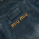 Miu Miu Side Ribbon Tote Bag Leather Blue Gold Auth fm5469V-16