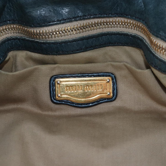 Miu Miu Side Ribbon Tote Bag Leather Blue Gold Auth fm5469V