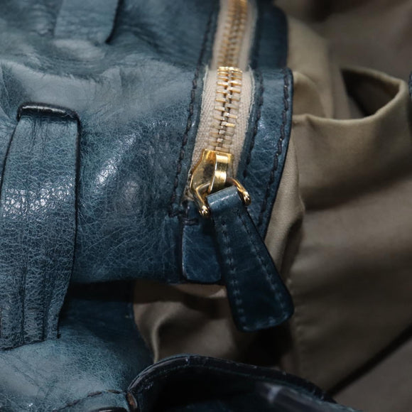 Miu Miu Side Ribbon Tote Bag Leather Blue Gold Auth fm5469V