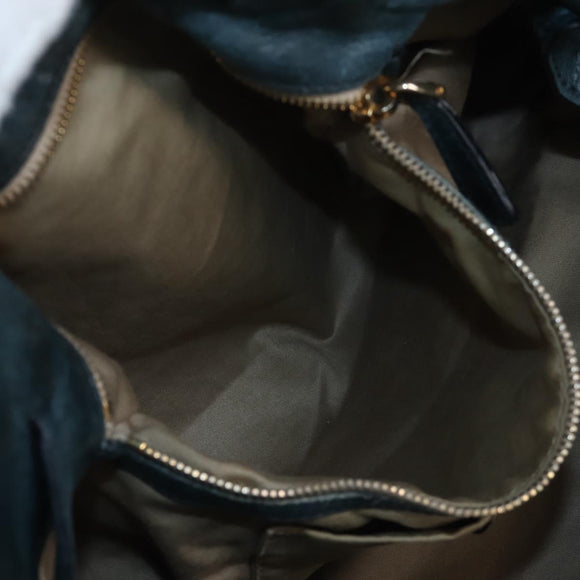 Miu Miu Side Ribbon Tote Bag Leather Blue Gold Auth fm5469V