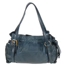 Miu Miu Side Ribbon Tote Bag Leather Blue Gold Auth fm5469V-3