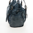 Miu Miu Side Ribbon Tote Bag Leather Blue Gold Auth fm5469V-4