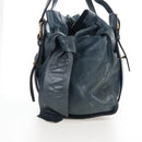 Miu Miu Side Ribbon Tote Bag Leather Blue Gold Auth fm5469V-5