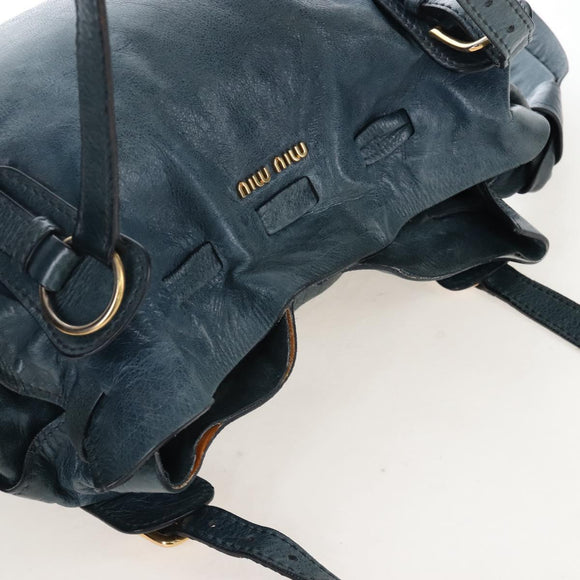Miu Miu Side Ribbon Tote Bag Leather Blue Gold Auth fm5469V