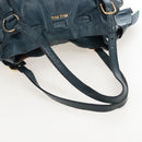 Miu Miu Side Ribbon Tote Bag Leather Blue Gold Auth fm5469V-7