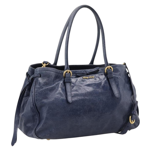 Miu Miu Tote Bag Leather 2way Navy Gold Auth fm5470V