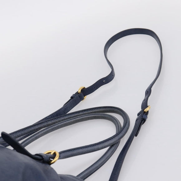 Miu Miu Tote Bag Leather 2way Navy Gold Auth fm5470V