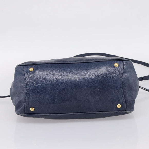 Miu Miu Tote Bag Leather 2way Navy Gold Auth fm5470V