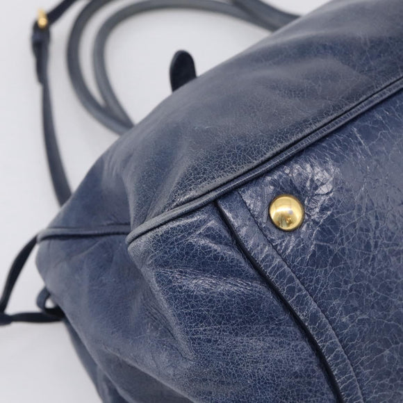 Miu Miu Tote Bag Leather 2way Navy Gold Auth fm5470V