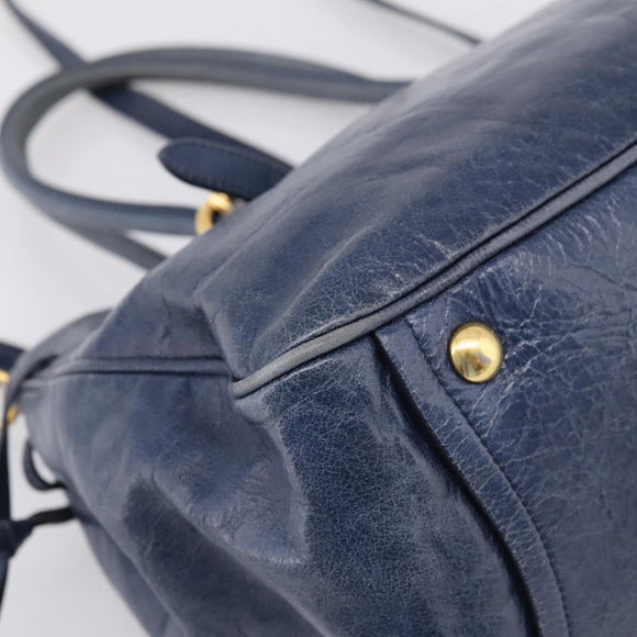 Miu Miu Tote Bag Leather 2way Navy Gold Auth fm5470V